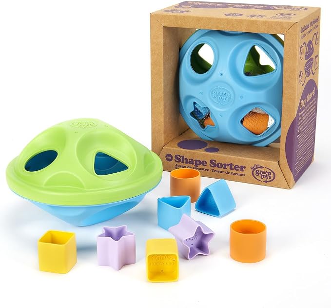 Green Toys Shape Sorter, Green/Blue - 10 Piece Motor Skills, Shape Categorization Kids Toy. Safe for Babies and Toddlers. No BPA, PVC. Dishwasher Safe, Recycled Plastic, Made in USA.