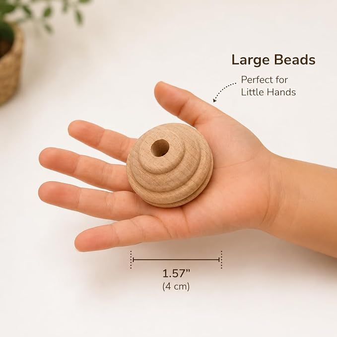 Kiddison Large Wooden Lacing Beads for Toddlers 2-4, Montessori Threading & Stringing Toy with Wooden Tray, Fine Motor Skills Activity, Occupational Therapy Toy, 27 Beads & 1 Lace
