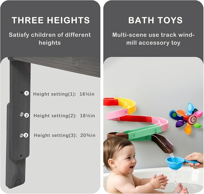 PHOKID Sand and Water Table for Toddlers,Wooden Sensory Play Activity Table,2 Sensory Bins, Acrylic Board & Water Track Toys,Montessori Kids Tables Learning Toy for Age 3+,Dark Blue