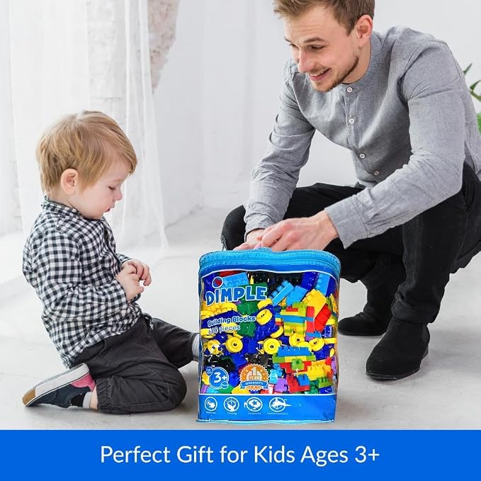 Dimple 600 Piece Large Building Blocks for Toddlers, Kids Interlocking Toys | Stackable Blocks, Multi-Colored Toys, Safe Non-toxic Plastic, Waterproof, Bright Colors, For Boys and Girls Age 3+