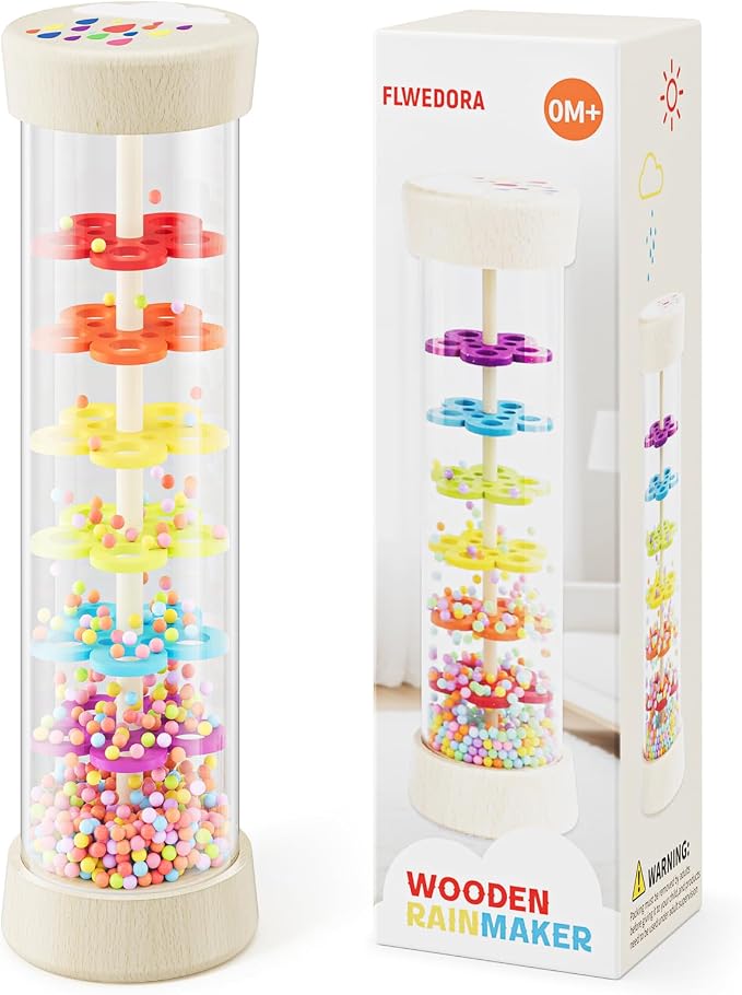 Rain Stick, Montessori Baby Toys for 6-12 Months 1 Year Old, Wooden Rainmaker Baby Rattle Sensory Toys, 7.7” Musical Developmental Toy - Infant Newborn Toddler Toys Gifts for Easter Basket Stuffers