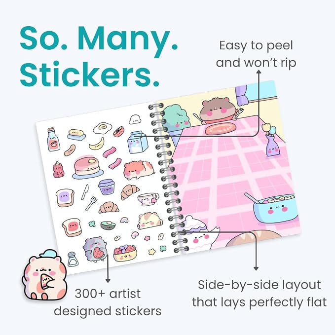 Cupkin Hamster Coloring & Sticker Activity Book | 300+ Stickers | Spiral-bound kids craft format with 8 scenes, 8 art pages, side-by-side viewing, and an easy-peel design for ages 2–8