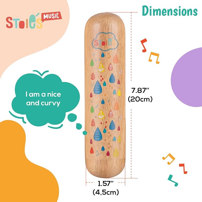 Stoie's Wooden Rainstick Instrument for Kids, Support Music Exploration, Coordination and Rhythm Baby Toy, Soothing Sound for Sensory Play, Durable Rainmaker of Kid-Friendly Size, 2 Pack