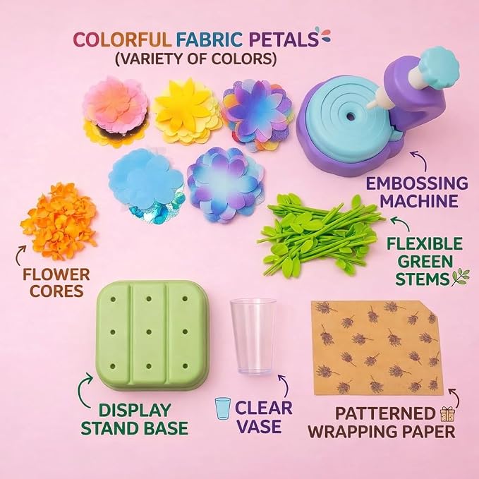 Fabric Flower Bouquets Toys, DIY Craft Kits Toys for Kids - Flowers Market Toy, Build Your Flower Bouquet, Arts & Crafts for 3+ Year Toddler Girl, Educational Activity Preschool B-Day Gifts