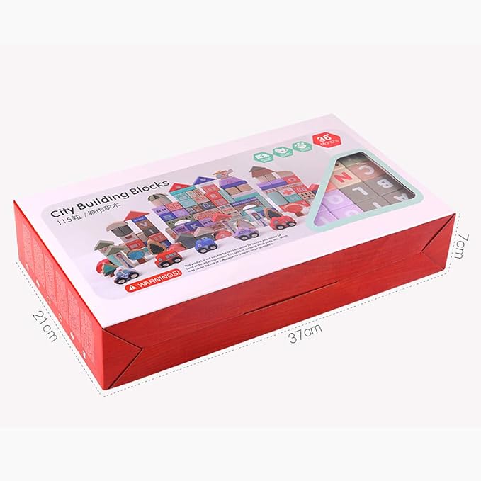 umbresen 115 Pcs Wooden City Building Blocks Set, Colorful Stacking Preschool Educational Toys for Toddlers Boys Girls Gifts with 20 Pcs Floor Jigsaw Puzzle and Storage Bag (City Building Toy Set)