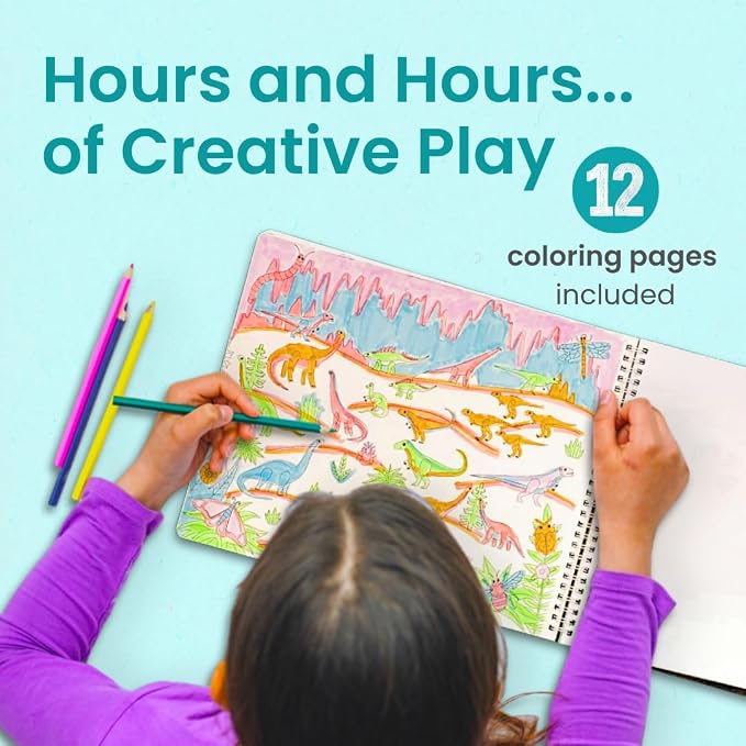 Cupkin Dinosaur Coloring & Sticker Activity Book | 500+ Stickers | Spiral-bound kids craft format with 12 scenes, 12 art pages, side-by-side viewing, and an easy-peel design for ages 2–8