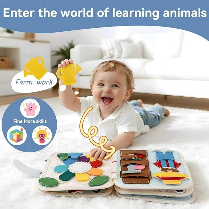 GOODMOM Bee Sensory Busy Book for Toddlers1-3 – Quiet Book with Fun Mirror, 10 Pages Interactive Activities, Educational Travel Toy, Gifts for Boys & Girls