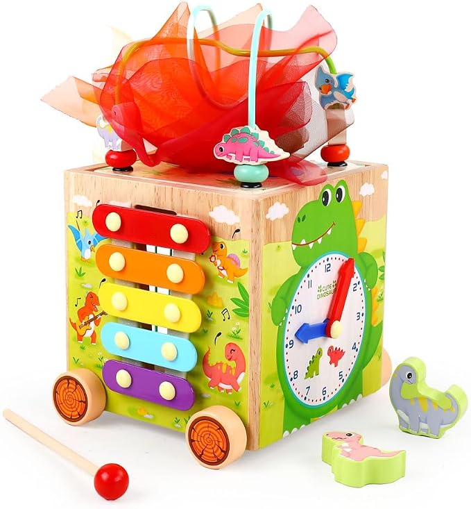 JAUNTY Montessori Activity Cube Toys for Toddlers 1 2 3 Years Old, Wooden Sensory Baby Tissue Box Toy for 1 Year Old Girls Boys, Great Educational Toys 1st First Birthday Gift