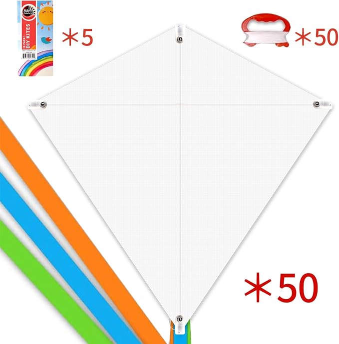 DIY Kites for Kids Kite Making Kit, Decorating Coloring Kite Party Pack | 35"*35" White Diamond Kites Kits Bulk for Boys and Girls