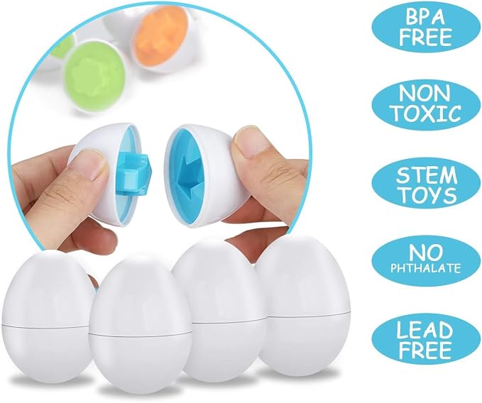 VUIYA Toddler Toys - Color Matching Egg Set - Educational Color, Shapes and Sorting Recognition Skills - Puzzle for Kid Baby Boy Girl, Easter Basket Gift (6 Eggs)