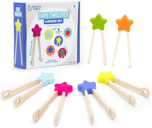Educational Insights Easy Tweezies Small Group Set - Fine Motor Toys for Kids, Sensory Bin Tools, Preschool Classroom Must Haves & Therapy Toys, Wooden Tweezer Activity Kit for Toddlers Ages 3+