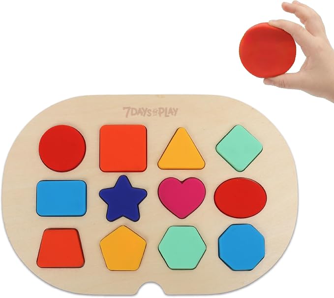 Shape Puzzle for Kids, Sensory Bin Insert for Sensory Tables, Silicone Geometric Shapes, Wooden Fine Motor Learning Toy