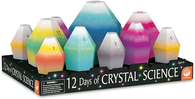 MindWare 12 Days of Crystal Science Kit | Hands-on experiments kids set up and run themselves. Includes 12 unique crystal science and 40 ingredients. Ages 8+.