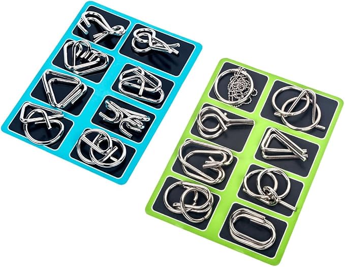 Ahyuan Metal Wire Puzzles Set of 16 with Pouch Large Thick IQ Test Mind Games Toys Brain Teaser Puzzles Metal Wire Magic Trick Toy Metals IQ Puzzle Fidget Toys Party Favors for Kids Adults (Silver)