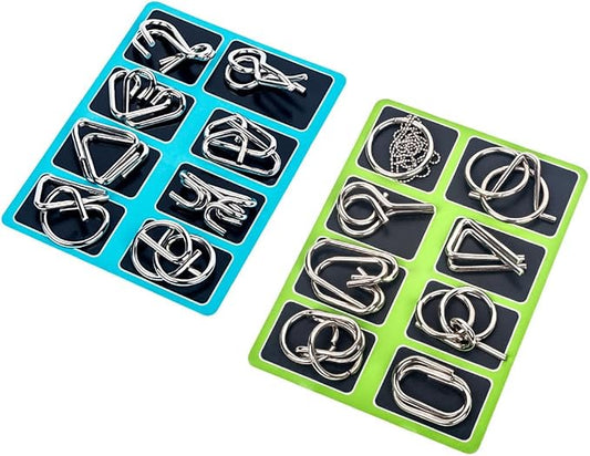 Ahyuan Metal Wire Puzzles Set of 16 with Pouch Large Thick IQ Test Mind Games Toys Brain Teaser Puzzles Metal Wire Magic Trick Toy Metals IQ Puzzle Fidget Toys Party Favors for Kids Adults (Silver)