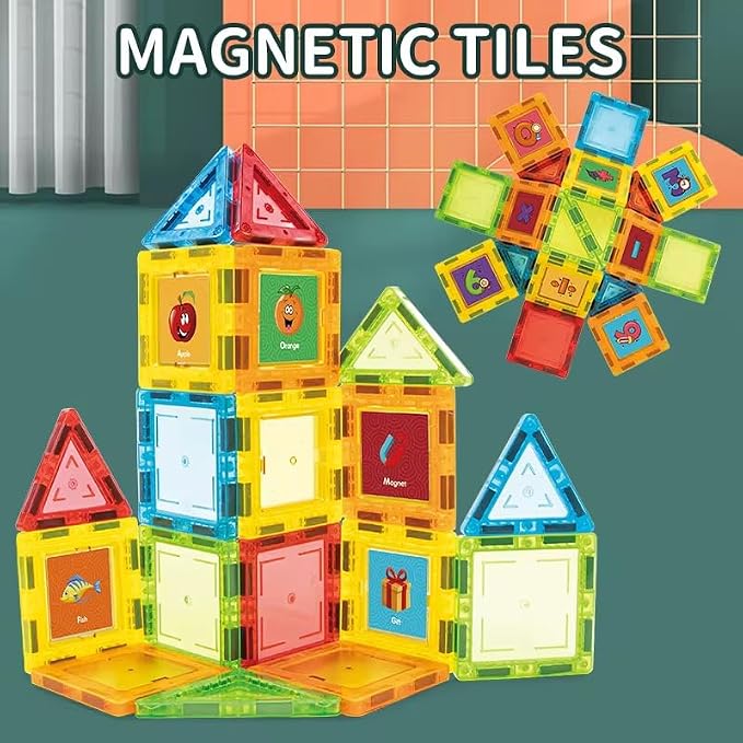 46 PCS Magnetic Tiles Kids stem Building Toy Preschool Learning Blocks Construction Magnet Gift Toddler Aged 3+