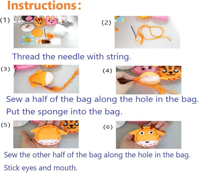 Kids DIY- First Sewing Kit for Kids, Learn to Sew DIY Craft Kits, Lovely Animals Style- Frog, Owl, Fox, Cat, Rabbit, Dog, Duck, Elk, Sheep, Sloth, Panda and Tiger, Ages 12+(12PCS)