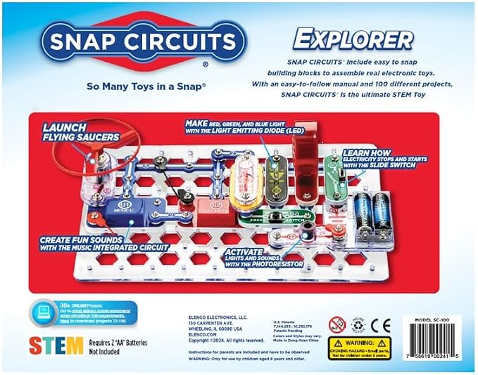 Snap Circuits Jr. SC-100 Electronics Exploration Kit, Over 100 Projects, Full Color Project Manual, 28 Parts, STEM Educational Toy for Kids 8 +