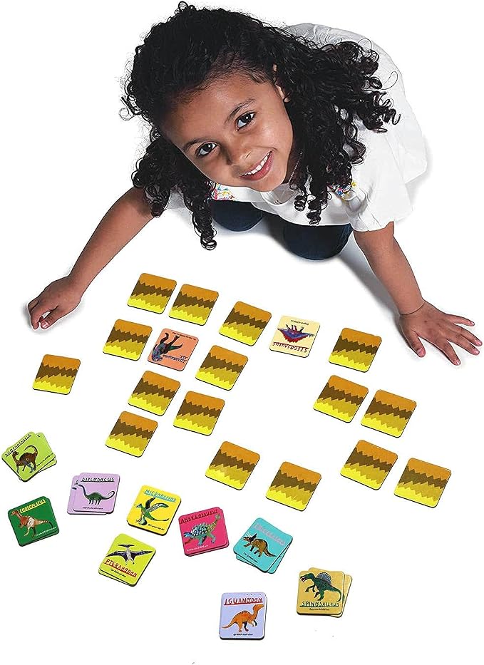 eeBoo Little Dinosaurs Memory & Matching Game, Ages 3+, 1-4 Players | Teaches dinosaur names & pronunciation. Sharpens recognition, concentration & memory skills. Includes 36 tiles, 18 pairs