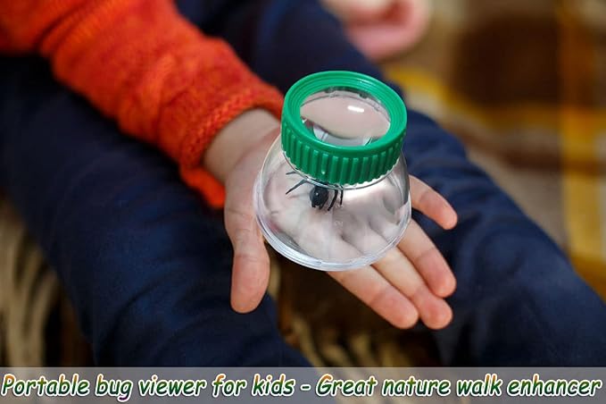 4Pack Green Bug Viewer with 5X Magnifier | Bug Jars for Kids Collecting | Built-in 7cm Ruler with 2 Slant Tweezers,Bug Catcher Kit for Kids Science Nature Exploration,Hands Fine Motor Tool Set