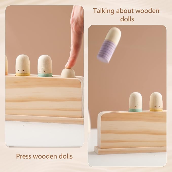 Pop Up Toy Multicolor Puppets | Wooden Color Sorting | STEM Montessori Color Matching Toys | Preschool Learning Educational Toys Gifts for Kids Boys Girls Ages for 1 2 3 Years (Neutral Colours)