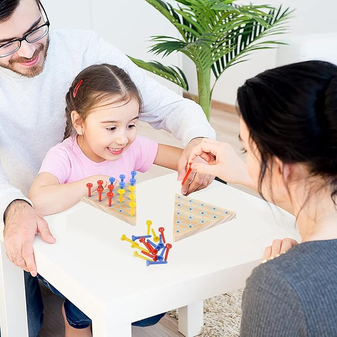 Triangle Peg Game Set of 2, Fun Board Games for Kids and Adults, Made with Wood and Plastic, Kid’s Learning Toys for Boys and Girls (Pack of 2)