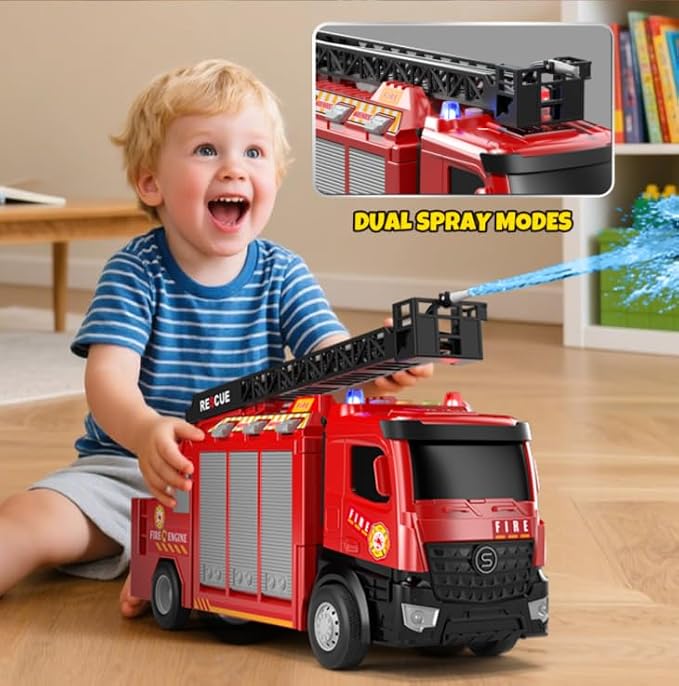 Lehoo Castle Fire Truck Toy for 3 4 5 Years Old Boy | Fire Trucks Playset with Rotating Ladder, Realistic Lights & Sounds, Birthday Gifts for Toddlers 3+