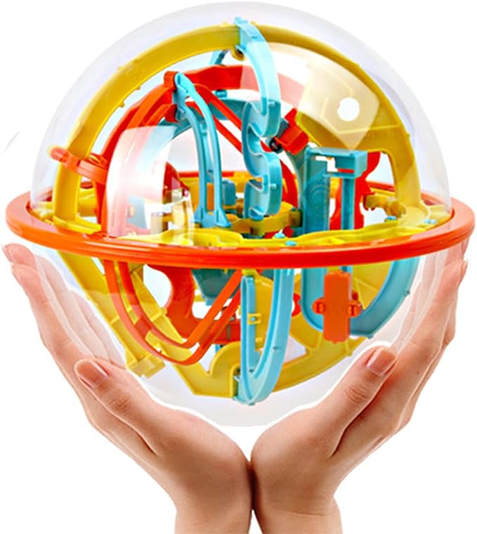 3D Maze Ball, 7.1in Labyrinth Puzzle Ball with 100 Obstacles | Brain Teaser Game, 100 Challenges, Educational Toy, Interactive Maze Sphere Game
