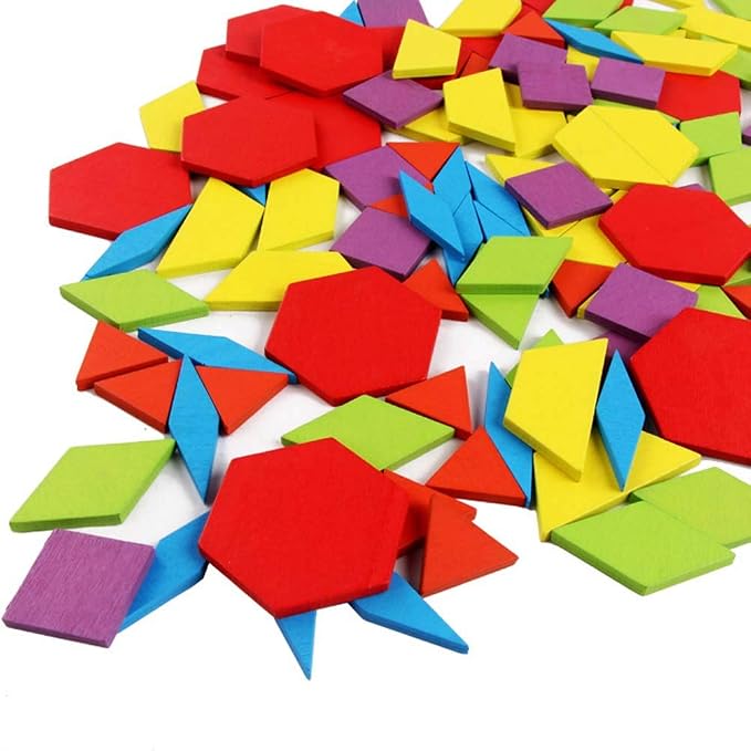 JCREN Wooden Pattern Blocks Geometric Tangram Shape Puzzle 155Pcs | Montessori Toy with Activity Cards and Storage Bag Classic STEM Learning Toys Educational Gift for Kindergarten Kids