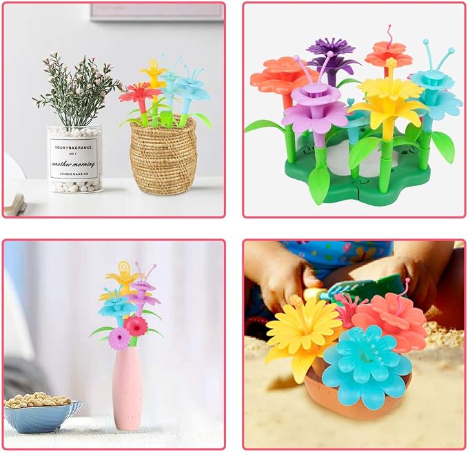 Birthday Toys Gift for 3 4 5 6 7 Year Old Girls and Boys,Flower Garden Building Toy with Carry Box, STEM Toys for Preschool Children Educational Activity Toys