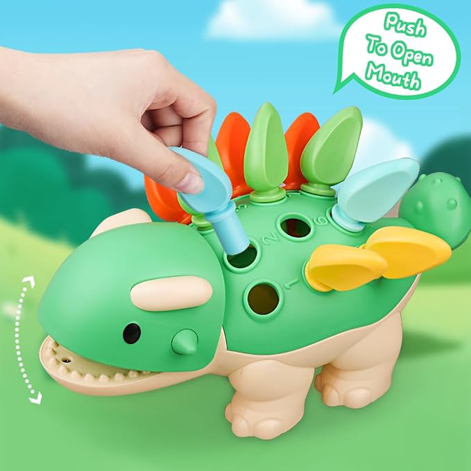 Toddler Montessori Toys Baby Sensory Learning Fine Motor Skills Toy for 6 9 12 Months One Year Old Boy Girl Birthday Gift Ages 1 2 3 4 Kid Dinosaur Educational Toys Sorting Stacking Color Recognition