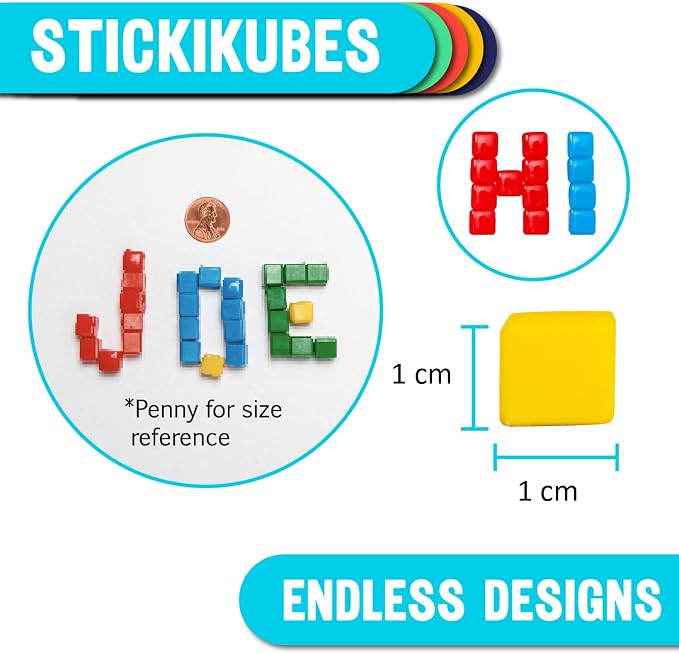 StickiKubes 250-Pack, 4 Colors, Mini Sticky Stacking Cubes, STEM Blocks