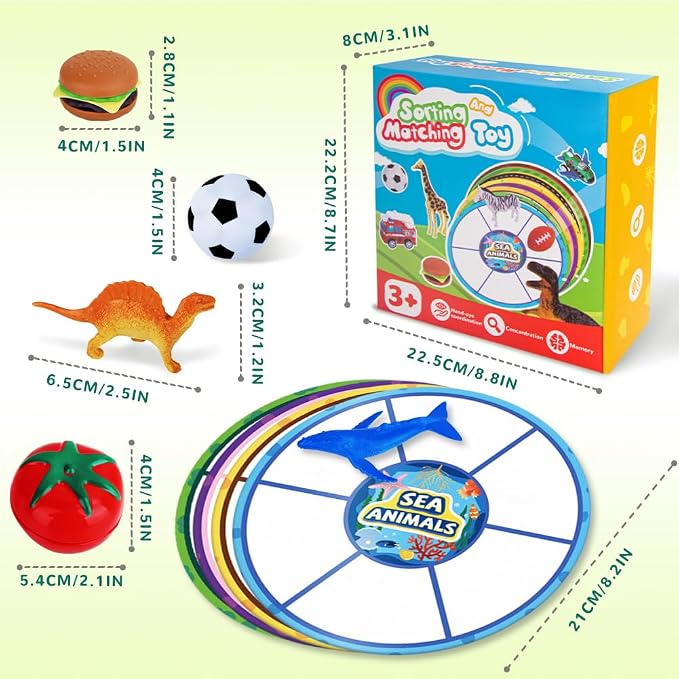 Sorting Toys for Toddlers, 48pcs Toys Match Card Sort Game with Storage Bag | Sorting Matching Game Set, Multiple Theme Fine Motor Toys Sensory Play Box Preschool Learning Activities Education Playset