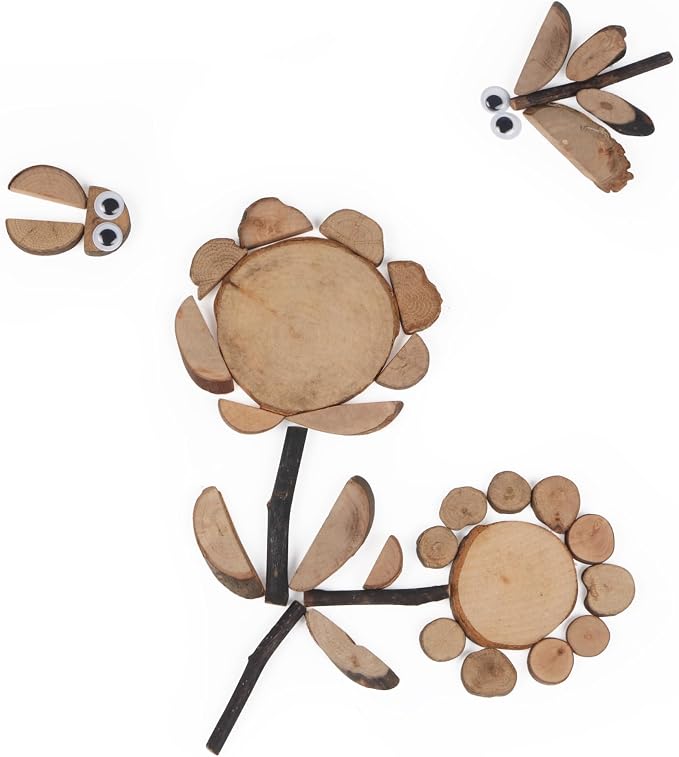 Candywood Wooden Unfinished Craft Kits Toy,Unfinished Natural Wood Slices Loose Part Play,DIY Wood Slices Kit for Toddler 3+ (UN_S) (Pack of 2)