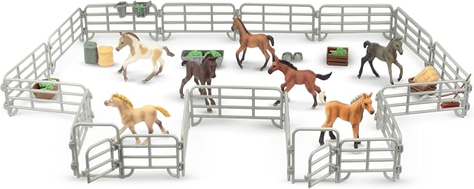 TOYMANY 20PCS Plastic Fence Toys Corral Fencing Panel Accessories Playset | Includes 2 Gates Fences, for Barn Paddock Horse Stable or Farm Animals Horses Figurines, Educational Gift for Kids Toddler