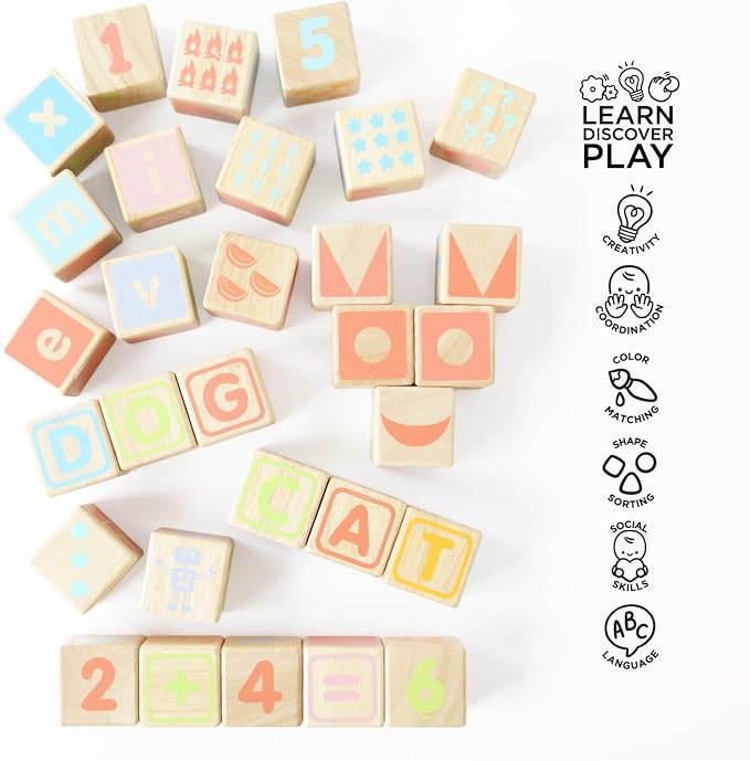 Le Toy Van - Petilou Wooden Educational ABC Wooden Blocks | Educational Wood Toys for Toddlers and Babies | Suitable for A Boy Or Girl 1 Year Old +