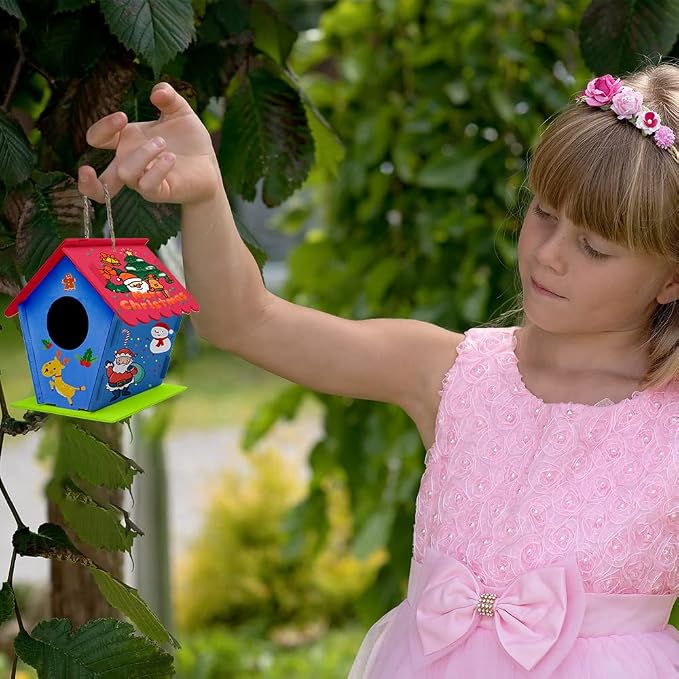 hapray 12 Pack Bird House Kit for Kids, DIY Wooden Birdhouse with Paints