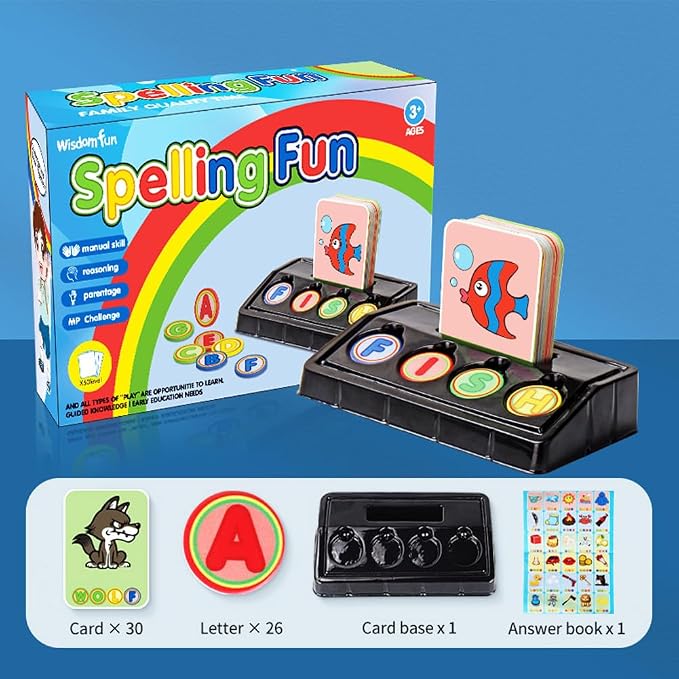 Matching Letter Game for Preschooler Age 3+ - Self-Correcting Word Puzzles Boost Spelling, Reading, Alphabet & Word Recognition - Early Education Toy Includes 30 Flash Cards & 26 Letters
