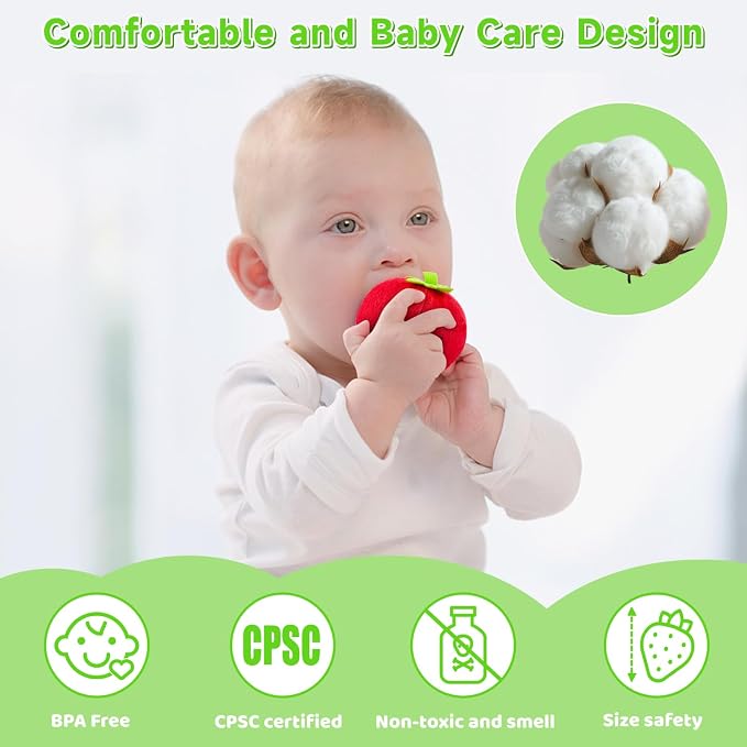 Baby Toys 6-12 Months, My First Fruits & Vegetables Sensory Toys with Rattle Crinkle Sounds Color Sorting Play 15 PCS, Montessori Toys for 1 Year Old, Toddler Stocking Stuffers Baby Boy Girl Gifts