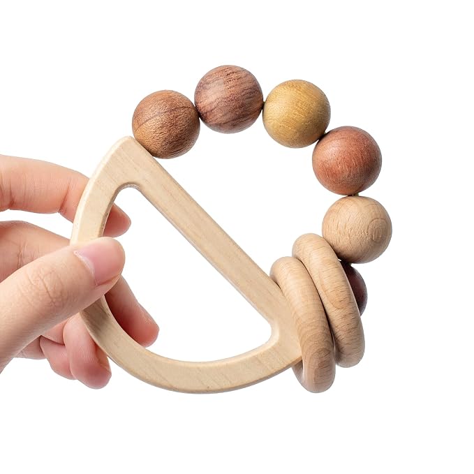 Baby Rattles 0-6 Months, Wooden Toys for Babies 6-12 Months | Montessori Wood Color Baby Rings for Newborn 0 3 6 12 Month, Sensory Development, Toddler Toys