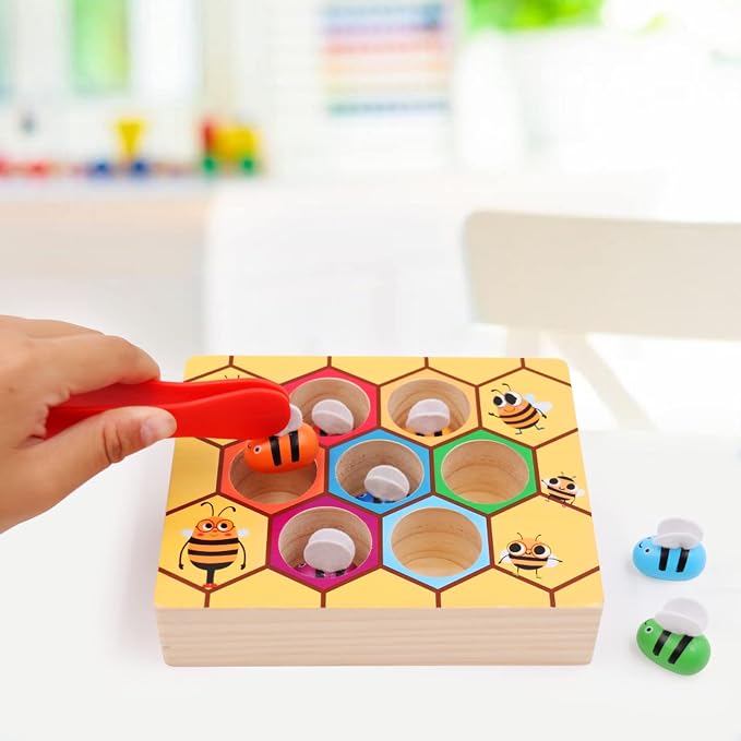 Toddler Fine Motor Skills Toys, Bee to Hive Matching Game, Wooden Color Sorting Toy for Toddler 2 3 Years Old, Montessori Preschool Learning Toys Gift for Children
