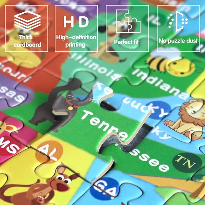 Puzzles for Kids Ages 6-8 & 8-10, 200 Piece USA Map Jigsaw Puzzle | Educational Learning Toy Jigsaw Puzzles for Kids Ages 10-12, Great Birthday & Holiday Gift for Boys and Girls, Home Decor