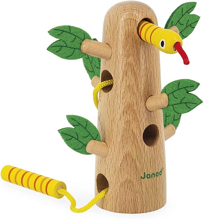Janod - Tropik Lace-Up Tropical Tree - Wooden Early-Learning Toy - Educational Toy: Fine Motor and Concentration Skills - Water-Based Paint - 18 Months + J08265 | Builds Fine Motor Skills - Improves Concentration - Safe Water-Based Paint - Educational ...