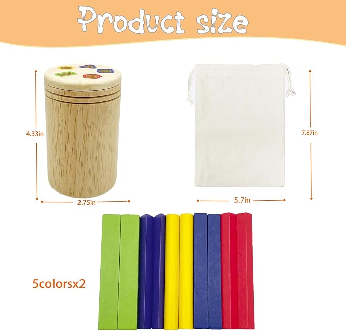 Wooden Montessori Sticks Toys for Kids, 8 Colors Natural Wood Toddler Learning Sorting Toys for 3 Year Old, Sensory Matching Game Birthday Gifts for Boys Girls (Multi-Shaped Stick)