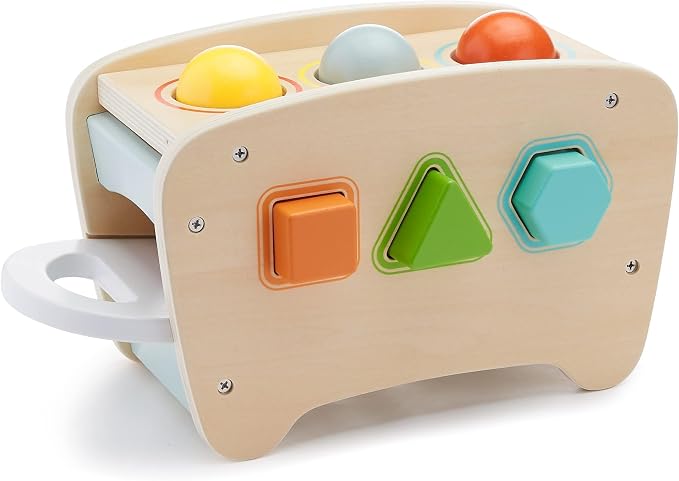 Amazon Basics Musical Pounding Bench With Xylophone and Shape Sorter Educational Toy for Toddlers, Developmental Learning Toy, Age 18M+, Boy Girl Baby, 11.6 x 5.2 x 6.3 inches, Multicolor