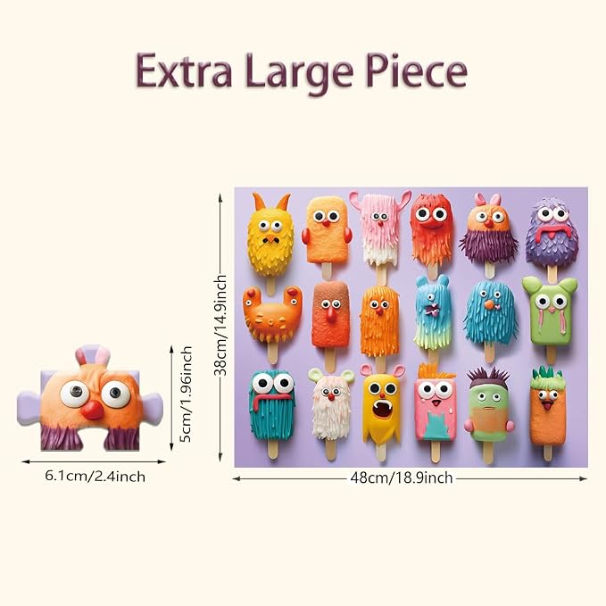 100 Piece Donuts Jigsaw Puzzle for Kids Teens Age 4-8 Gift Family Time Unique Shapes Cute Monsters Puzzle (Popsicle Monsters)