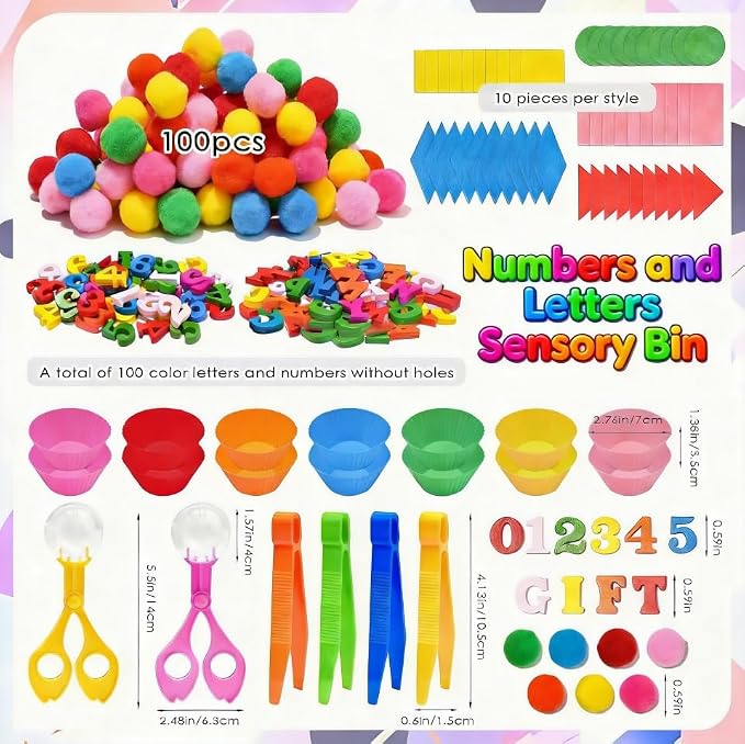 270 Pcs Numbers and Letters Sensory Bin Items Back to School Counting Sorting Sensory Bin Filler Fine Motor Numbers and Letters Geometric Figure Counts for Easter Spring Summer Sorting