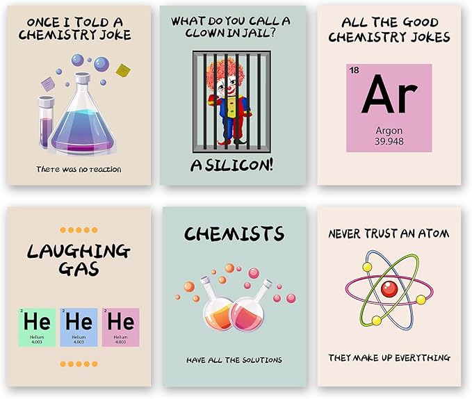 AIOCDIT Funny Science Wall Art Classroom Wall Decor,High School Educational Art Posters Aesthetics Inspirational Decorations Set of 6 (8"x10",Unframed).