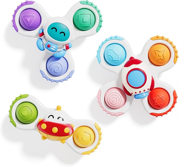 Pop Suction Cup Spinner Airplane Travel Toys for 1 Year Old Boy Girl | Novelty Spinning Tops Infant 12 18 Months,1 2 Year Old Boy Birthday Gift for Toddlers ,Sensory Baby Bath Toy Kids Ages 1-3