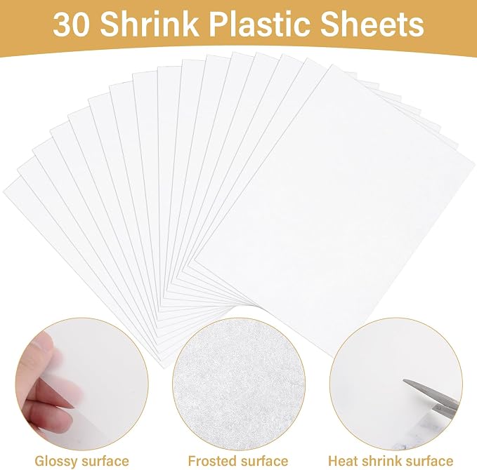 161 Pcs Shrink Paper Keychain Kit,30 Shrink Plastic Sheets for Teens | Includes 7.9 x 5.7 inch sheets,hole punch,lobster clasps and jump rings for coloring,keychains and charms